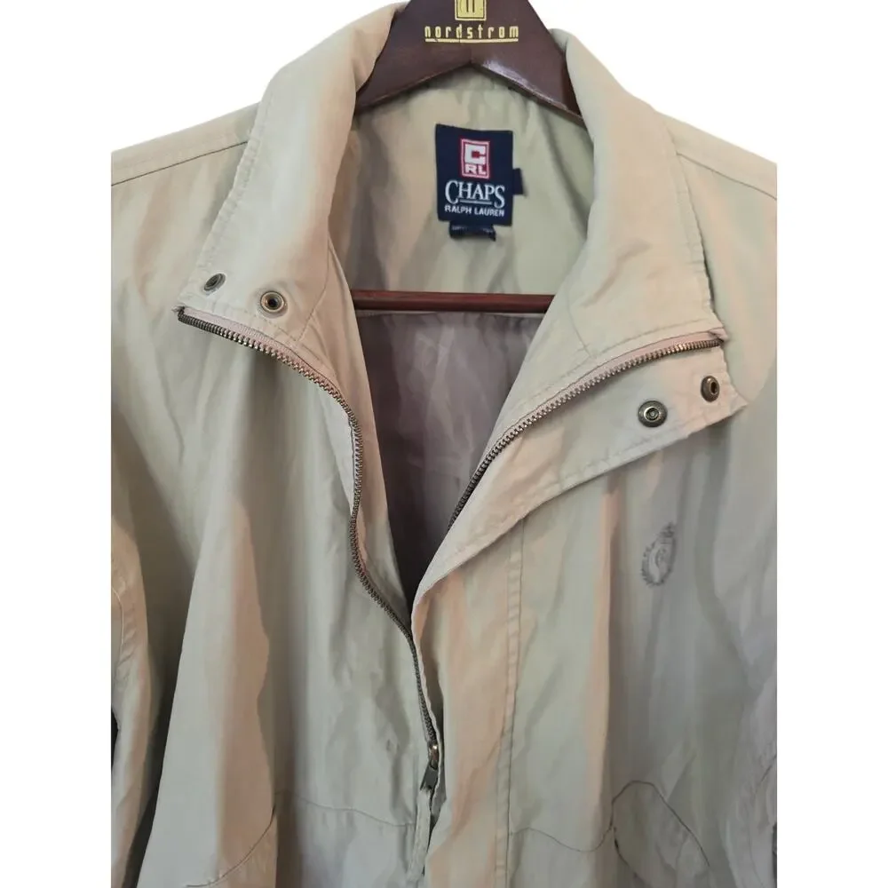 VTG CHAPS RALPH LAUREN Khaki‎ Lined Zip Long Sleeve Lightweight Jacket Men XL